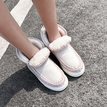 Inner increased thick snow boots female 2021 Winter leather slope heels thick bottom warm cotton boots flat casual short tube boots