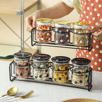 Kitchen glass sealed jar seasoning jar creative home moisture-proof sealed seasoning salt sugar jar seasoning dried fruit storage box