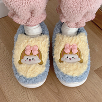 New Korean version of sweet bow all-inclusive cotton slippers winter girls fashion home non-slip warm plush shoes