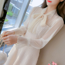 Autumn and winter New long sleeve chiffon stitching dress design sense niche temperament goddess fan French sweet first love skirt