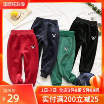 Boys gold velvet trousers spring and autumn childrens pants girls Baby double-sided velvet sweatpants thick childrens pants autumn and winter clothes