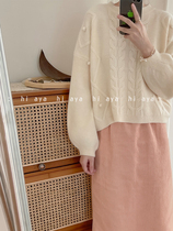 Sleeve head soft milky sweater woman high waist Lazy Breeze floral autumn and winter new exterior wearing loose Korean version needlework blouse
