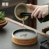Sun-kiln round ceramic jug bearing Japanese style home bamboo woven water dry foam tray with alloy lid minimalist tea totray tea table