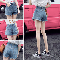 Large size denim wide leg pants womens 2020 spring and summer new Korean version loose thin wild burr a word hot pants tide