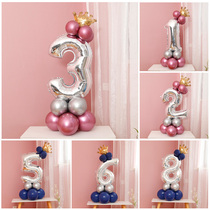 Big digital balloon column childrens one-year-old baby BaitianLu leads adult girlfriends birthday party decoration