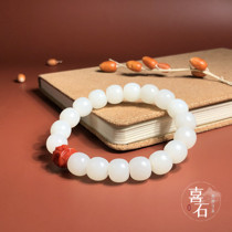 (Support re-inspection) Xishi Xinjiang Hetian Jade Yutian old round beads hand string female mutton white jade bracelet