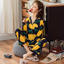 Spring and autumn Korean version pajamas womens long-sleeved thin summer high-grade pure cotton rayon loose large size cardigan home clothes