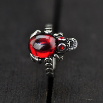 Retro silver toad ring female Garnet index finger opening silver ring tide ring domineering male personality gift
