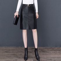 Leather skirt women autumn and winter 2021 new black loose bag hip skirt casual high waist slim leather skirt