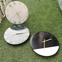  Nordic light luxury marble clock Modern simple wall clock clock frame Living room bedroom creative mute round clock