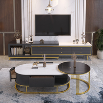 Nordic TV cabinet light luxury post-modern simple rock board telescopic TV cabinet coffee table combination living room complete set of furniture