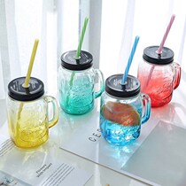 Korean creative portable glass with lid portable glass female student cute fresh water Cup home drinking straw with Cup