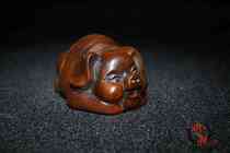 Boutique Yellow Poplar Wood Finely Carved Fugui Pig Pendulum with a solid wood engraving handlebar piece Living room Decorative Arts collection