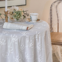 Pure cotton white round table retro lace embroidered tea table tablectable cloth style advanced sensational dust cap Nordic light lavish