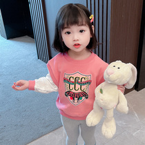 Girl cartoon sweater spring 2021 new childrens bubble sleeve jacket Net red baby spring and autumn leisure long sleeve