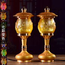 There is a Buddha with led supply lamp for the Buddha in front of the Kannon Lotus Shrine lamp indoor retro electric supply lamp Changming lamp