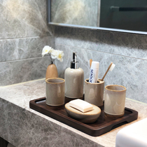 Japanese wooden bottom splicing ceramic bathroom five-piece set B & B style designer model room Chinese bathroom wash set