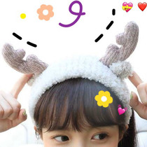 Japanese GP soft cotton ins cute elk hair band wash face mask three-dimensional small antler hair band Female