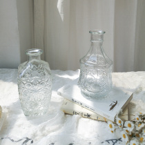 (Star music Floral Art)Transparent glass vase Living room bedroom ornaments Vintage relief dried flowers Classical Baroque