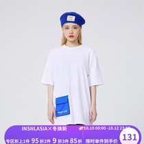 INSNLASIA original patch pocket short-sleeved tide brand mens and womens simple solid color summer white T-shirt