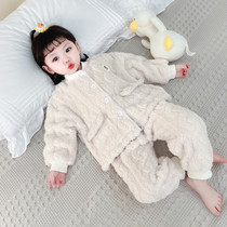 Girl coral vex pajamas autumn winter home clothegirlbaby flannel warm split childrens home clothes winter