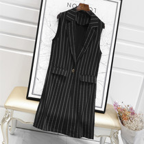 Summer vest 2019 summer new thin striped cotton linen Korean version of the long horse clip temperament thin black vest