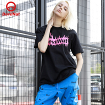 DEVIL NUT demon tide card spring and summer men and women Black loose LOGO short sleeve T-shirt AOL SET