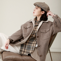 NZ Customised Soft Babyhill Cashmere Retro Plaid Heben Wind Bifacial Cashmere Big Coat Woman Little Subcoat Winter