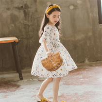 Korean girls chiffon dress summer dress 2021 new children Korean version of foreign style hipster floral princess skirt