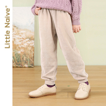 LittleNaive girls plus velvet pants autumn and winter sports bunches feet trousers children loose casual pants corduroy