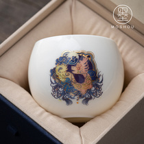 White porcelain teacup twelve Zodiac owner cup large tea cup ceramic teacup single goat Jade kung fu tea cup single