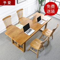 Simple modern solid wood conference table office computer desk negotiation Workbench large retro strip desk dining table and chair