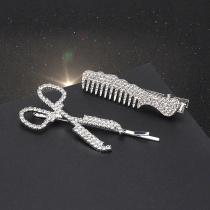 Simple fashion temperament creative diamond Super Flash scissors word clip comb hairclip Net red ins side clip hair accessories