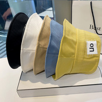 Fishermans hat female Korean embroidery casual anti-sun hat summer male flat top hat Japanese couple letter basin hat