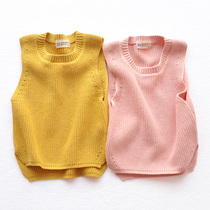 Girls knitted vest 2021 autumn and winter new vest childrens winter sweater pure cotton baby foreign style pink waistcoat