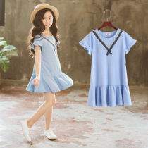 Girls cotton dress 2021 Korean version of flying sleeve princess dress female children summer comfort children short sleeve casual skirt