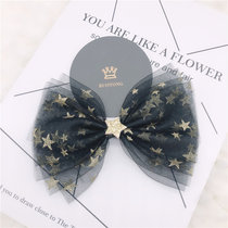 Korean childrens big bow hairclip Super fairy beauty side clip girl hair jewelry Princess headdress five-pointed star mesh multi-layer