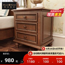  American country antique old furniture Bedroom bedside table Solid wood sides Three drawers square few black walnut corners