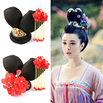 New antique hair hair accessories Hanfu double hair bun floral headdress black high temperature silk wig hair hair hairdressing bag