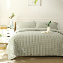 Combed cotton small plaid old coarse cloth four-piece set of literary hipster green cotton Japanese style 32 yarn bed sheet quilt cover