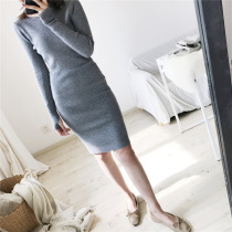 2019 autumn and winter in long section Body Thin elastic V collar Long sleeves Knitted Cardiovert Undershirt Womens Underskirt Dress dress