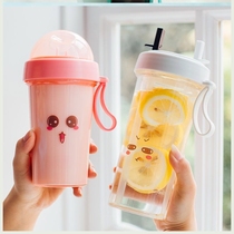 Hot sale with double ear shaped double drink cup Net red water Cup ins creative couple Cup with straw plastic cup