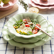 European plate embossed macaron plate household flat plate ceramic plate salad bowl soup bowl soup bowl soup plate