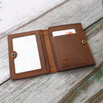 New handmade full cow leather multi-blocking documents bag personality mad horse driving license driving license leather jacket mini-little money bag