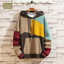 Autumn and winter mens color hooded pullover sweater ins Japanese retro loose fat plus size tide brand jacket