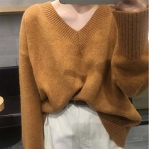 2021 autumn and winter New Korea East Gate lazy wind V collar Korean loose soft waxy with coat sweater coat women