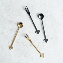 Blue Lotus crown top three hole fruit fork 304 stainless steel gold black coffee spoon mixing spoon small fork practical