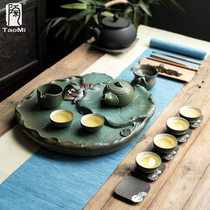 Pottery fans home drainage tea plate kiln creative Chinese kung fu tea tray ceramic Lotus table water storage Tea Sea