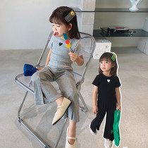 Girls summer Foreign style suit 2021 children Net red summer baby short sleeve leisure wide leg Bell pants two-piece set