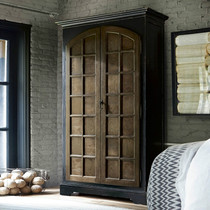 JSM vintage old storage cabinet American country double door black antique locker custom solid wood bedroom furniture